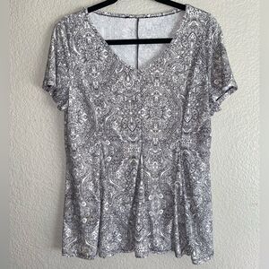 Black White Paisley Print V-Neck Blouse Women’s L